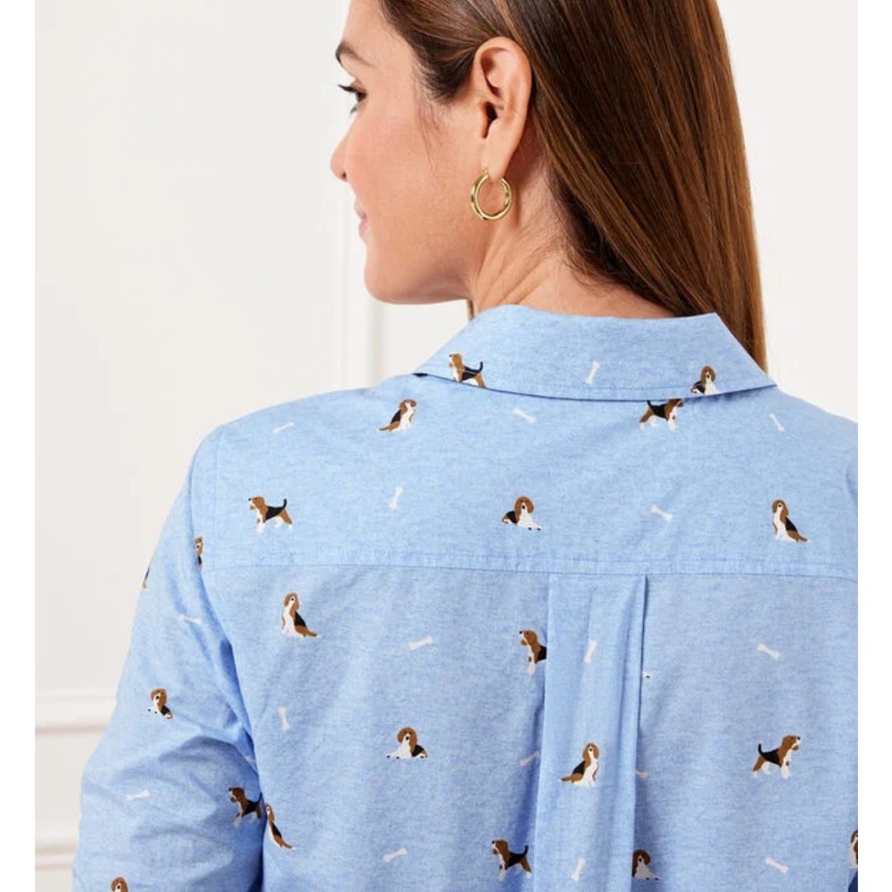 NWT Talbots Modern Classic Shirt Fetching Beagle Dog Print Size Small - Picture 2 of 7